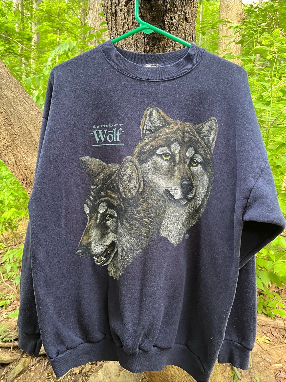 Vintage 1990s Cotton Grove “TimberWOLF” Crewneck Sweatshirt XL Navy Blue USA